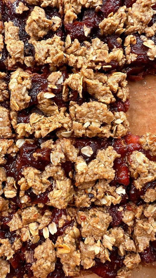 Oat Bars with Rhubarb Ginger Jam & Koyo Berries