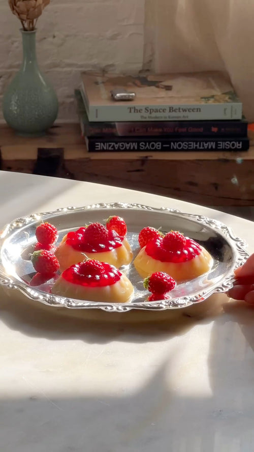 Strawberry Pine Panna Cotta with Koyo Berries